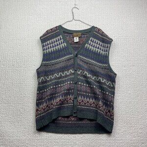 VTG America Tradition Button Vest Mens 100% Wool Fair Isle / Aztec AOP Read